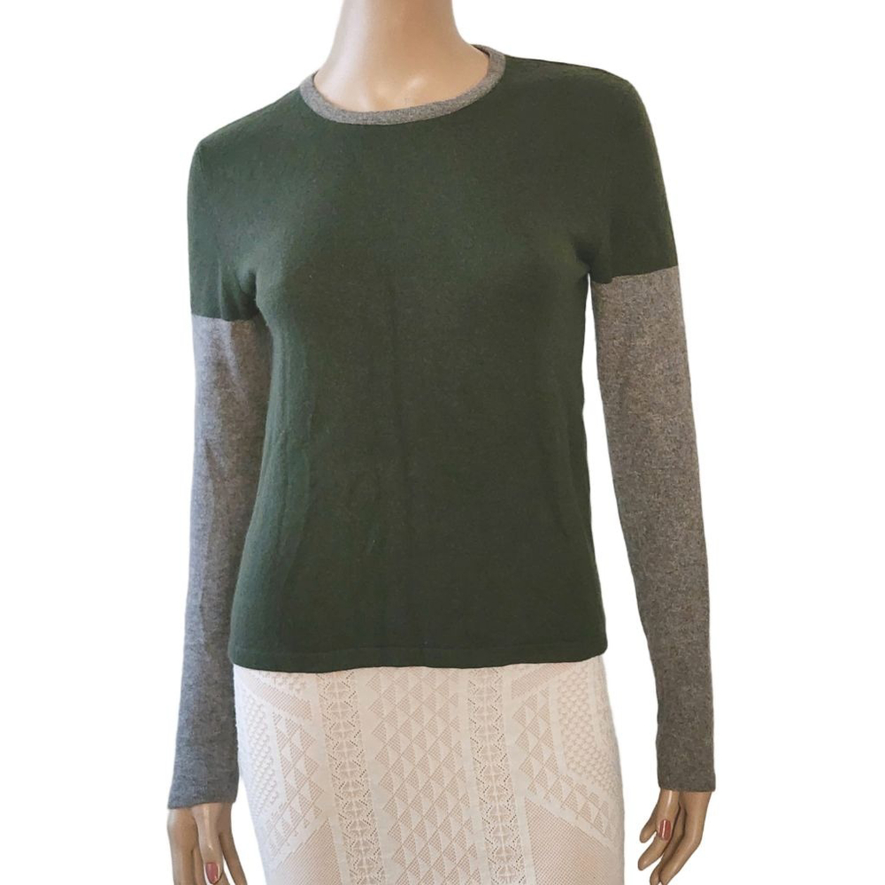 INTERMIX Green‎ Gray Cashmere Crew Neck Sweater M fits S